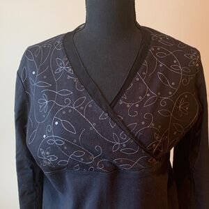 J. Jill Black Sweater with White Floral Embroidery